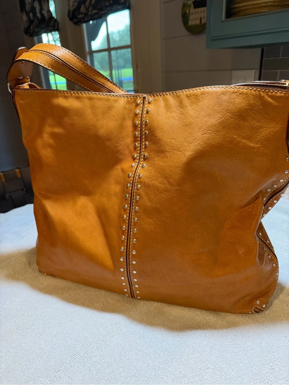 Michael Kors Cognac Leather Stud-Trim Shoulder Bag